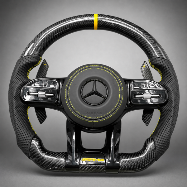 Volant Carbone Custom – Mercedes-AMG Édition Jaune | Surpiqûres Sport