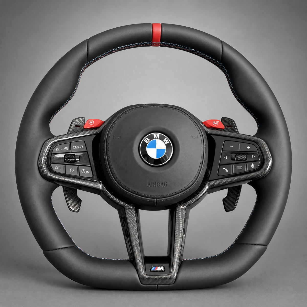 Volant BMW M CS Custom – M2 M3 M4 M5 Cuir Noir & Carbone | Boutons M Rouges SERIE G