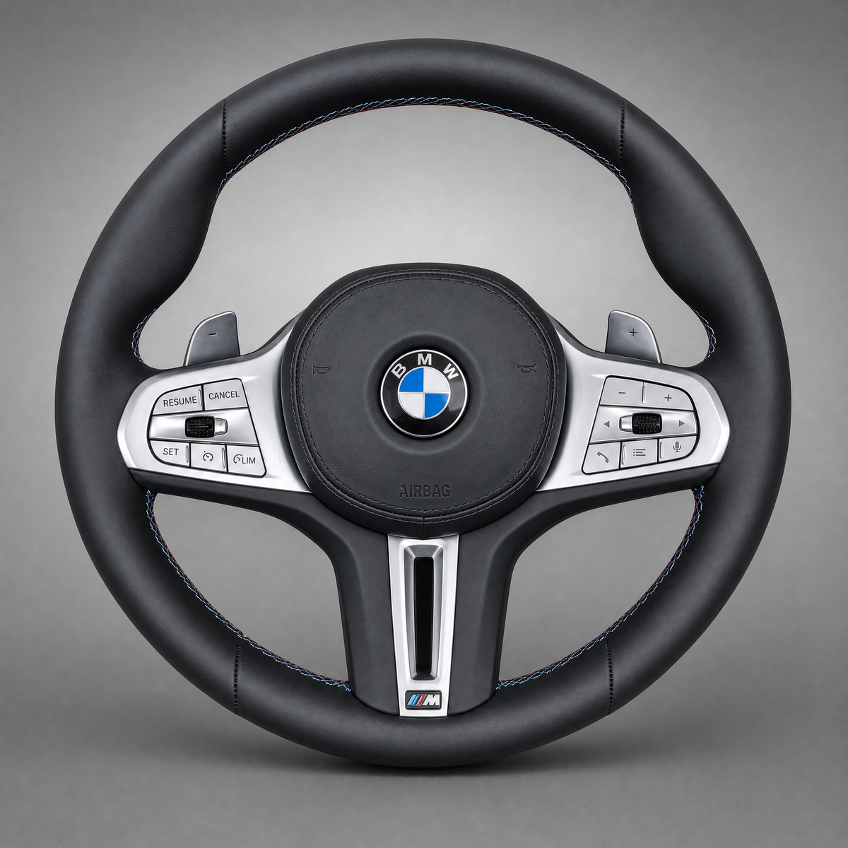 Volant BMW M Sport G-Series – Cuir Noir | Surpiqûres Tricolores