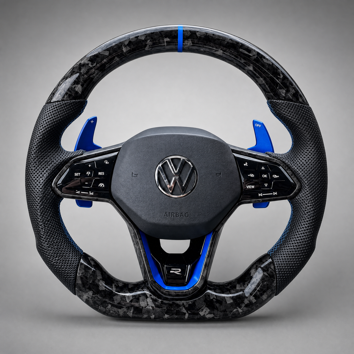 Volant Volkswagen Golf R – Carbone Forgé | Palettes & Accents Bleus