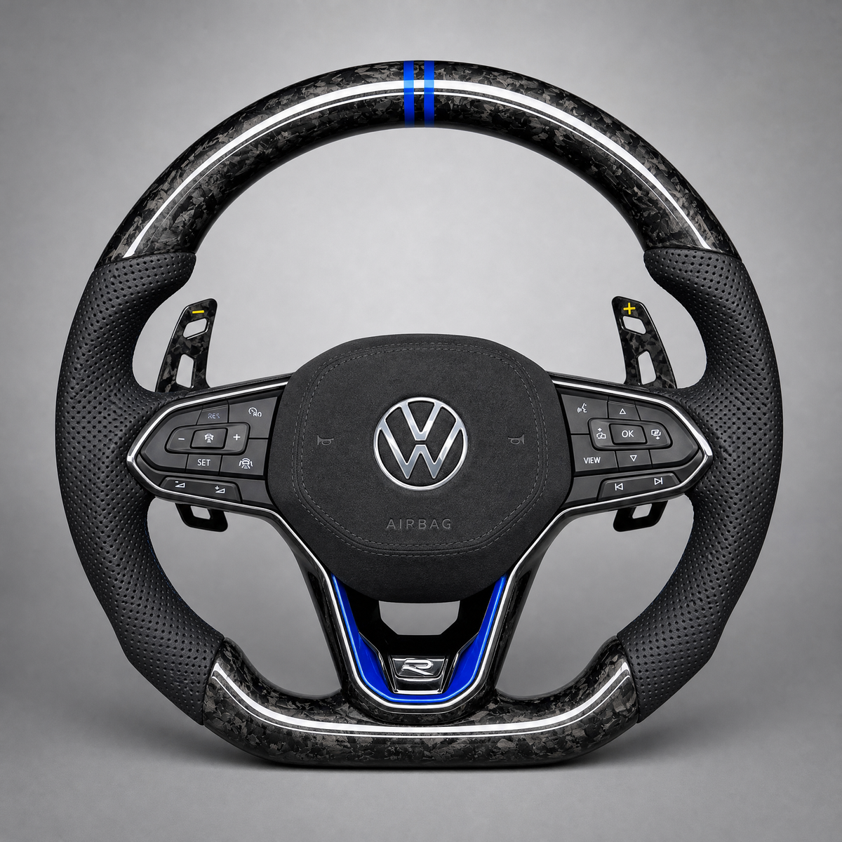 Volant Volkswagen Golf R – Carbone Forgé & Alcantara | Accents Bleus