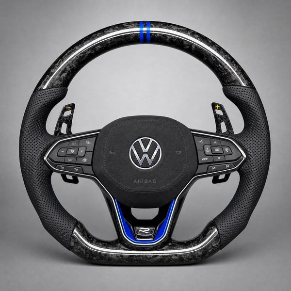 Volant Volkswagen Golf R – Carbone Forgé & Alcantara | Accents Bleus
