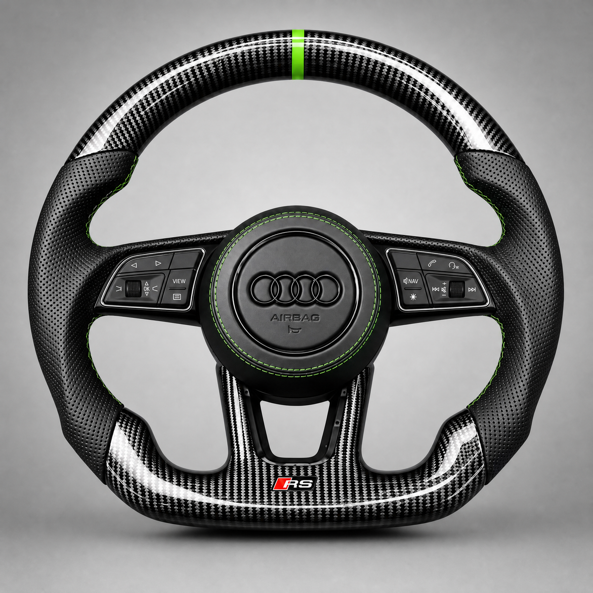 Volant Audi RS – Carbone & Cuir Perforé | Accents Verts