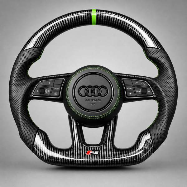 Volant Audi RS – Carbone & Cuir Perforé | Accents Verts