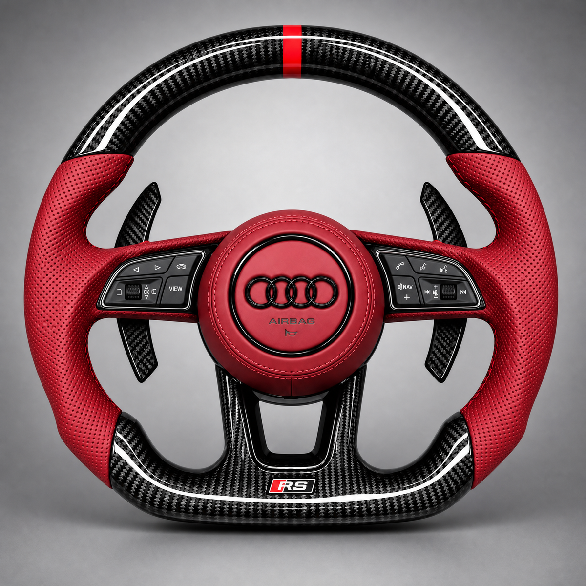 Volant Audi RS – Carbone & Cuir Perforé Rouge