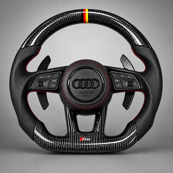 Volant Audi RS – Carbone & Cuir Perforé | Drapeau Allemand 🇩🇪