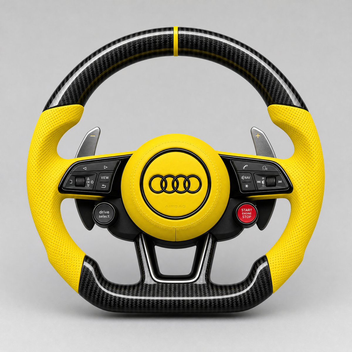 Volant Audi – Cuir Perforé Jaune | Carbone Twill (Start-Stop)
