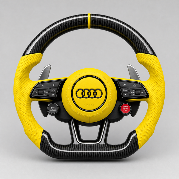 Volant Audi – Cuir Perforé Jaune | Carbone Twill (Start-Stop)