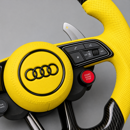Volant Audi – Cuir Perforé Jaune | Carbone Twill (Start-Stop)