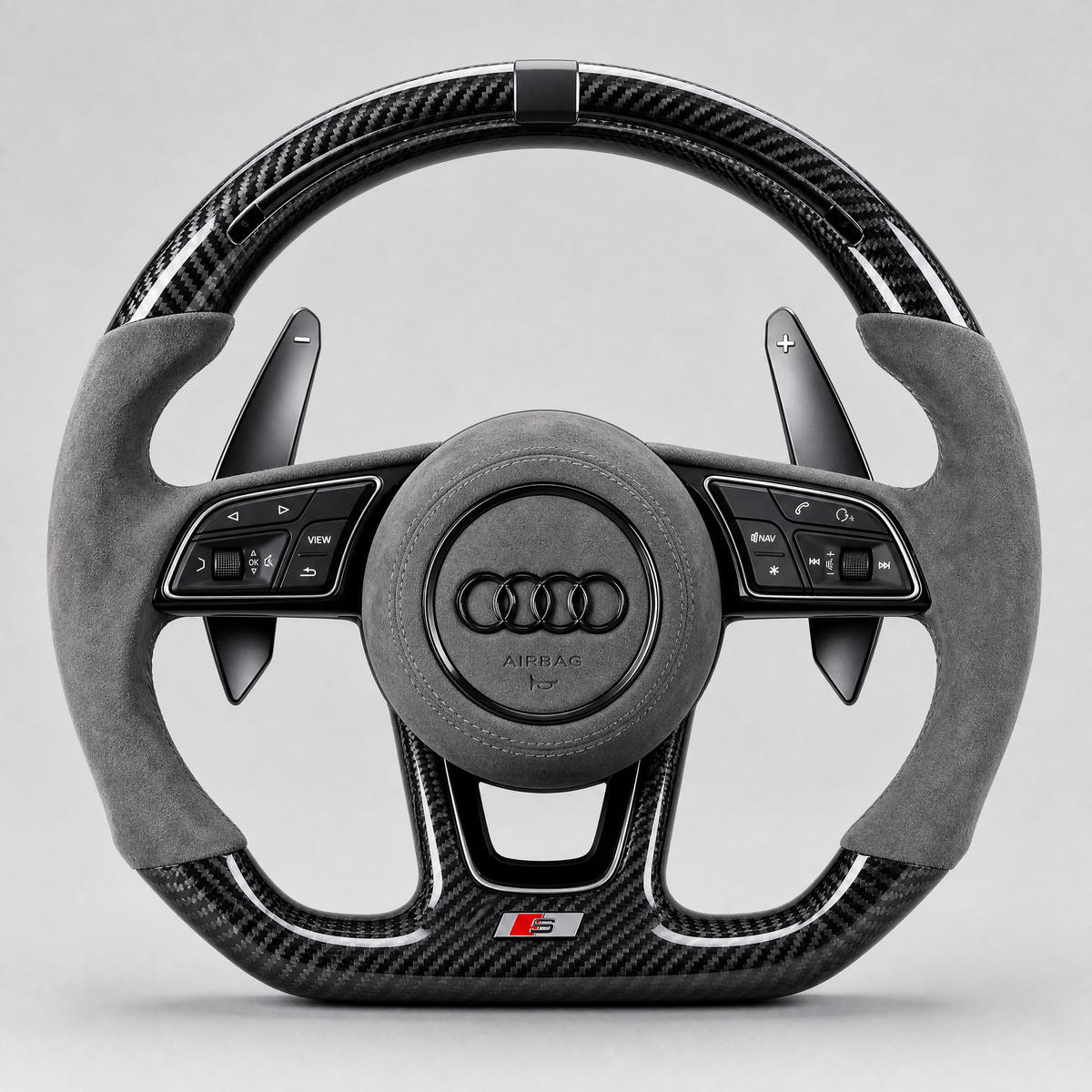 Volant Audi S-line – Alcantara Gris | Carbone Twill (Palettes)